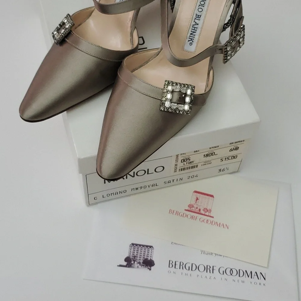 VTG Manolo Blahnik Crystal Satin Slingbacks in box- Carolyne 90s Mary Jane Esque - Picture 15 of 17